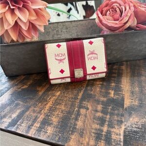 MCM Pink and White Visetos Wallet 66338